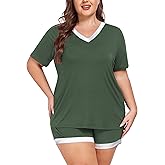 ForHailey Women's Plus Size Viscose from Bamboo Pajamas Set Summer 2 Piece Pjs Sets Short Sleeve Sleepwear 1X-5X