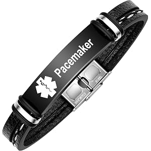 Pmormyy Medical Alert Bracelet for Men, Leather Satinless Steel Medical Alert ID Wristband for Diabetic D.N.R Pacemaker Epile