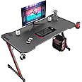 Homall Gaming Computer Desk with Carbon Fiber Surface, Gaming Table Z Shaped Pc Home Office with Cup Holder&Headphone Hook(55 in, Black)