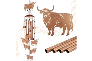 GDNSFIT Highland Cow Wind Chimes for Outside, Metal Windchimes Outdoors, Highland Cow Gifts for Women/Men, Memorial/Birthday Gifts, Garden Decor for Outside, Patio or Yard, Durable Chimes for Outdoors