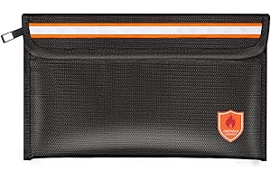 Orikithem Fireproof Document Bag 2200°F/5200°F, 5×8"with Zipper and Reflective Strip,Heat Insulated Fireproof/Waterproof Bag for Cash, Documents and Valuables, Small Black-2200°F