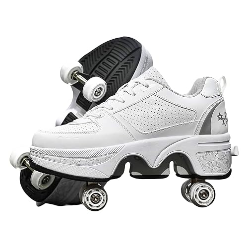 Double-Row Deform Wheel Automatic Walking Shoes Invisible Deformation Roller  Skate 2 in 1 Removable Pulley Skates Skating Parkour (Silver, US 10) in  Dubai - UAE | Whizz Outdoor Skates