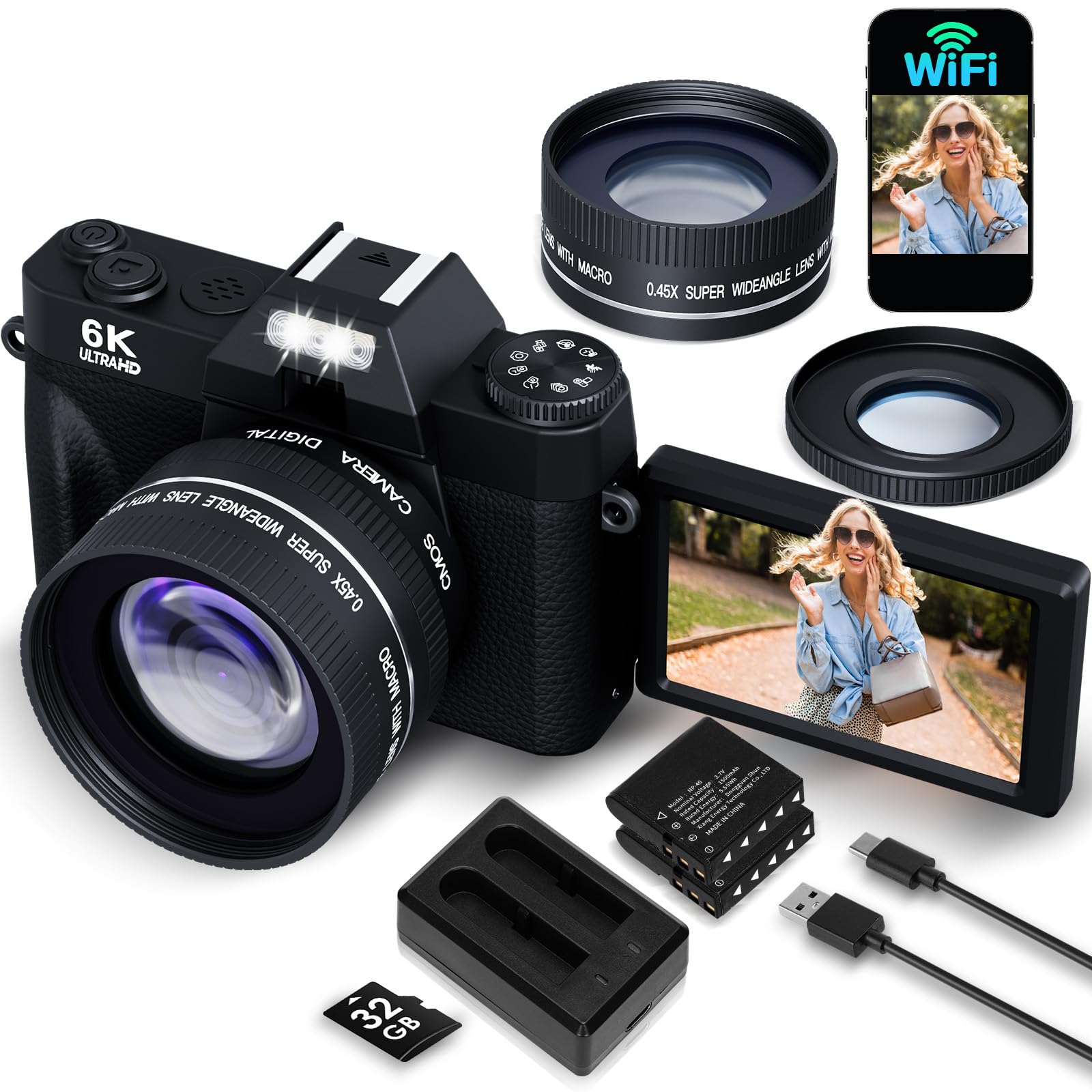 6K 64MP Digital Camera for Photography Vlogging