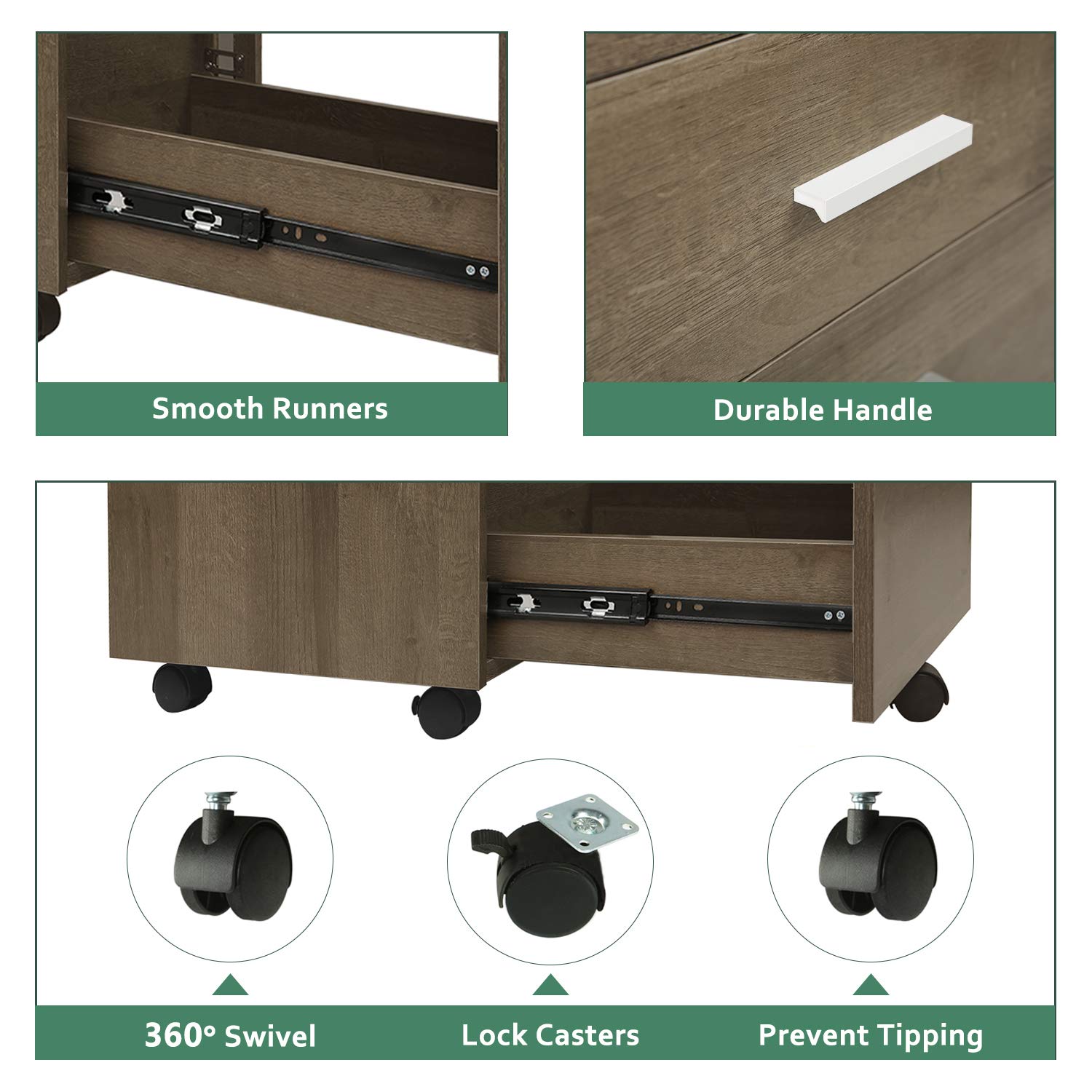 Devaise 3 Drawer File Cabinet Walnut Mobile Wood Filing Cabinet Fully Assembled Except Wheels File Cabinets Mobile File Cabinets