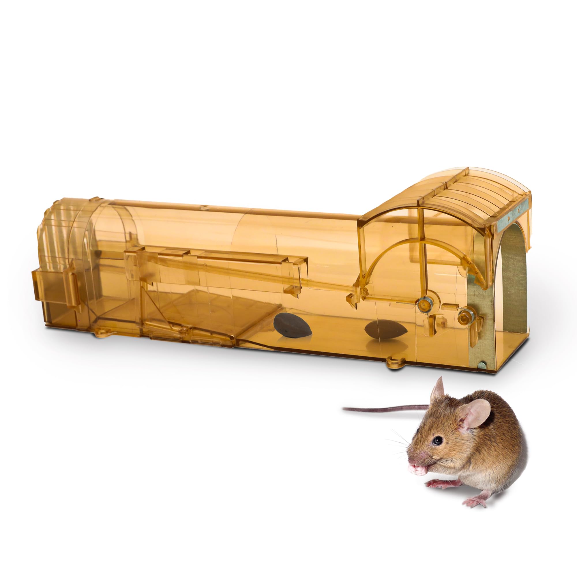 KEPLIN Humane Mouse Trap – Indoor & Outdoor No-Kill Mouse Traps | Safe, Pet & Child-Friendly Reusable Mice Catcher | Metal-Reinforced, Touch-Free Humane Mousetrap for Home & Garage (1 Pack, Brown)