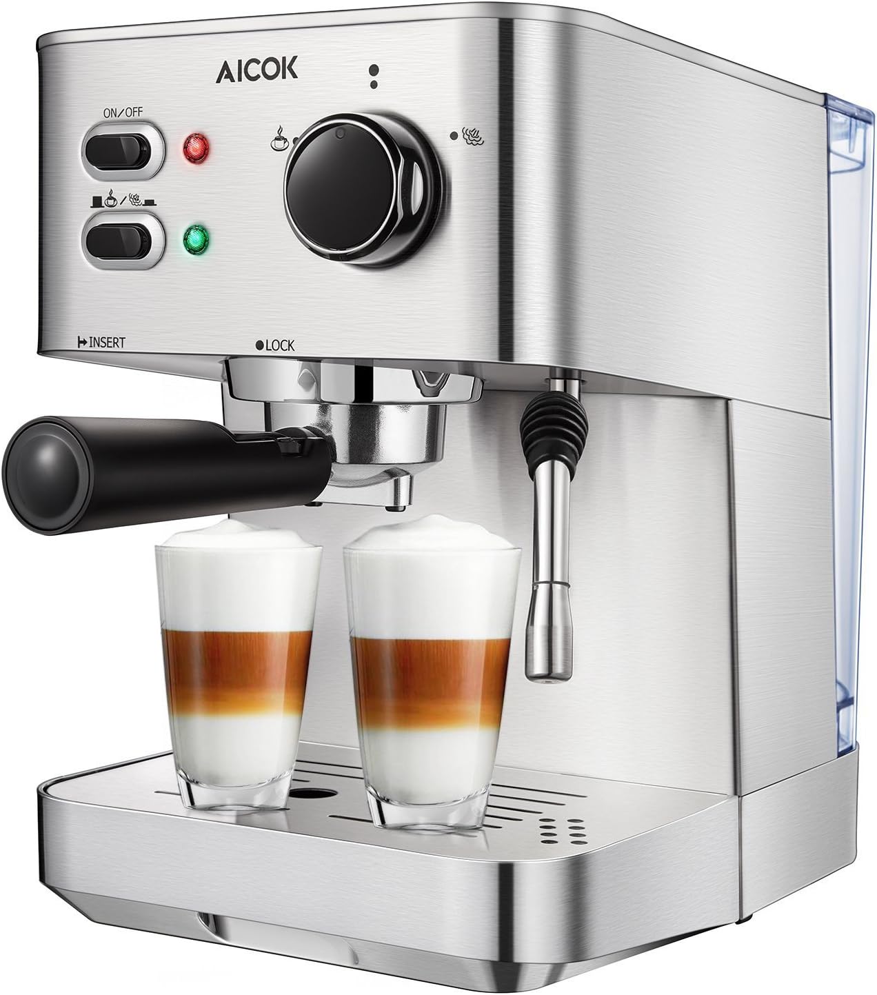 Aicok Coffee Maker, Espresso Machine 15 Bar Steam Cappuccino and Latte Maker Compact Design Milk Frother 12 Cups Coffee Capacity Electric 1500W