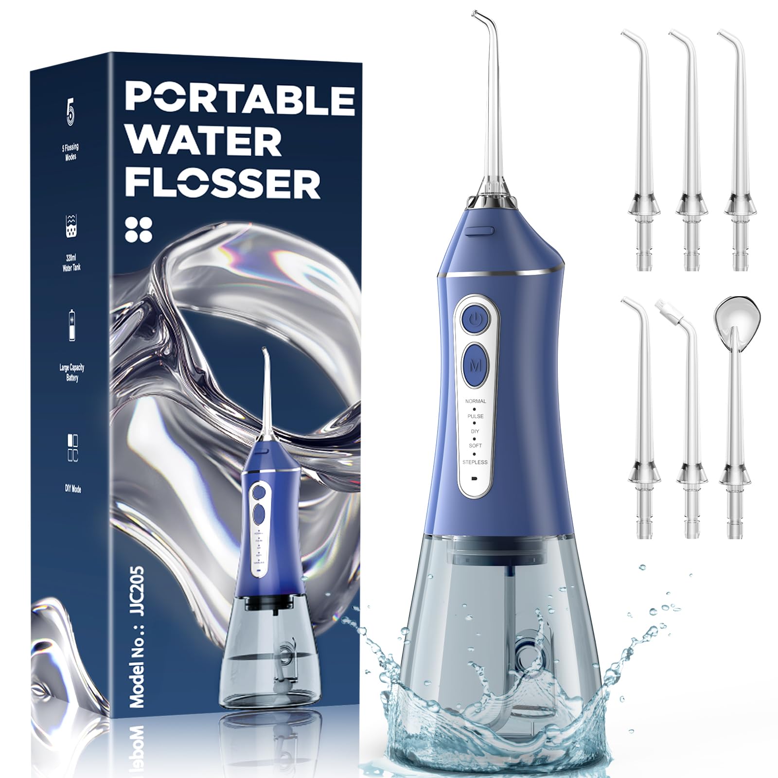 Photo 1 of Water Flosser for Teeth Cleaning and Flossing, 5 Modes Rechargeable Cordless Oral Irrigator 320ml Water Tank Teeth Cleaner, IPX7 Waterproof Portable Electric Dentel Flossers for Home and Travel,Blue