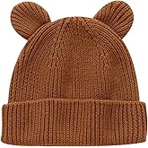 Hadetoto Cotton Baby Beanie Winter Knitted Hat with Bear Ear for Infant Toddler Boys Girls Soft Warm Skull Cap