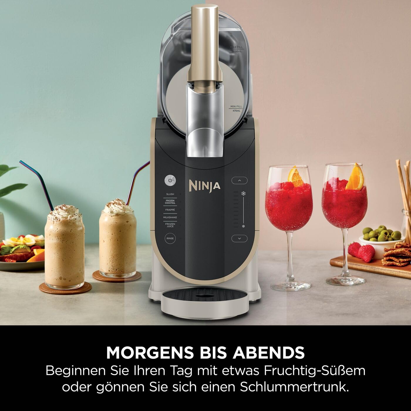 Ninja SLUSHi Maschine für Slush, Eis-Cocktails, Frappé, Milchshakes & gefrorenen Saft, ohne Eis oder Vorbereitungsaufwand, WhisperChill-Technology, fasst 1,9 L, Stone Gold, FS301EUSTGD 6