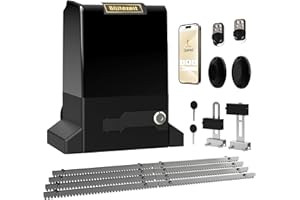 Blütezeit 1800lb WiFi Sliding Gate Opener Smart App Control, 1/2HP Automatic Slide Gate Motor Rack Driven with 2 Remote Controls & IR Sensor Complete Hardware Kits for Driveway Gates Up to 40ft