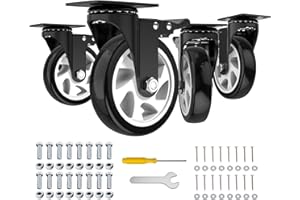 JIN FU TOU 4 Inch Wheel Casters,Set of 4 Heavy Duty,Black Industrial Casters with Brake, Locking Casters for Furniture and Workbench for Cart,Top Plate Swivel Wheels and Load 2200lbs (Two Hardware Kits Include)