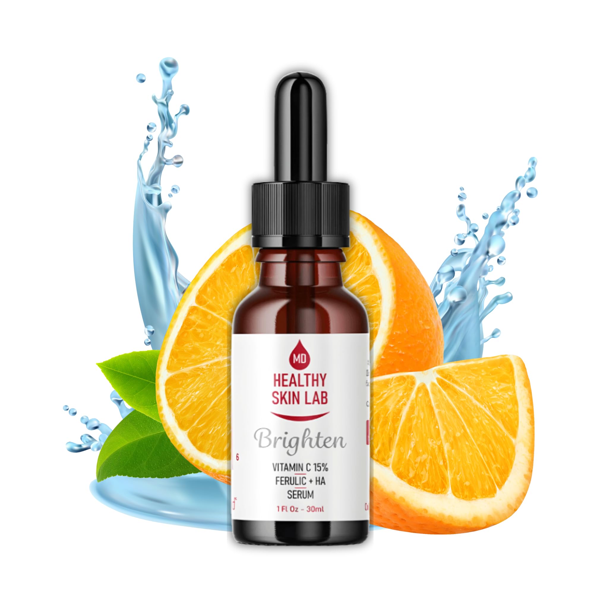 Healthy Skin Lab Brighten Vitamin C Serum, 15% Pure L-Ascorbic Acid, CE Ferulic Acid, Anti-Aging Facial Serum with Moisturizing Hyaluronic Acid & Vitamin E Collagen Boosting Peptides (30ml)