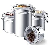 ENLOY 4-Piece Stainless Steel Airtight Food Storage Canister Set with Clear Lid, Containers Sets for Kitchen Counter for Suga