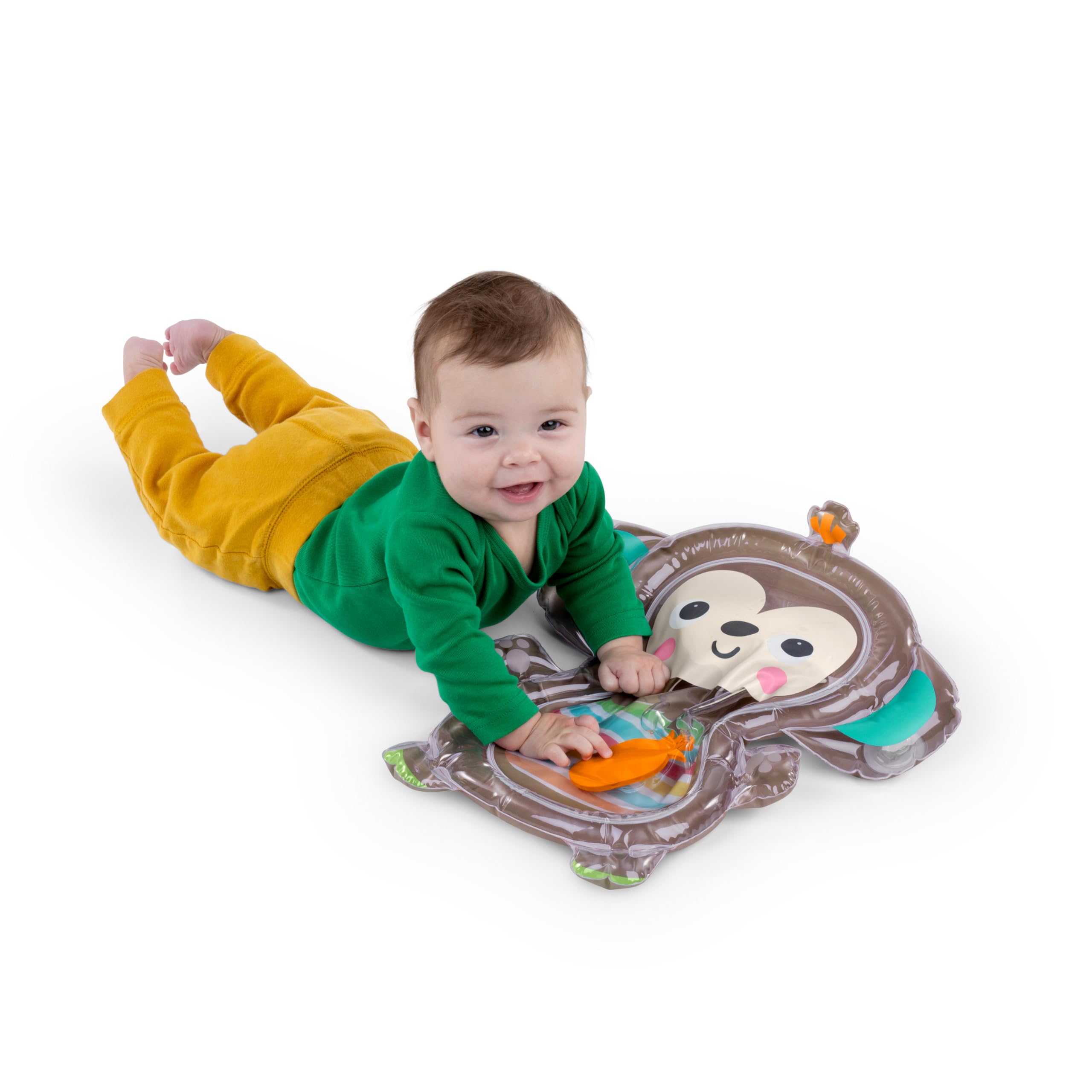 Bright Starts Hungry Monkey Water Mat, Baby Play Mat, Inflatable Sensory Toy for Infants Age 0-6 Months