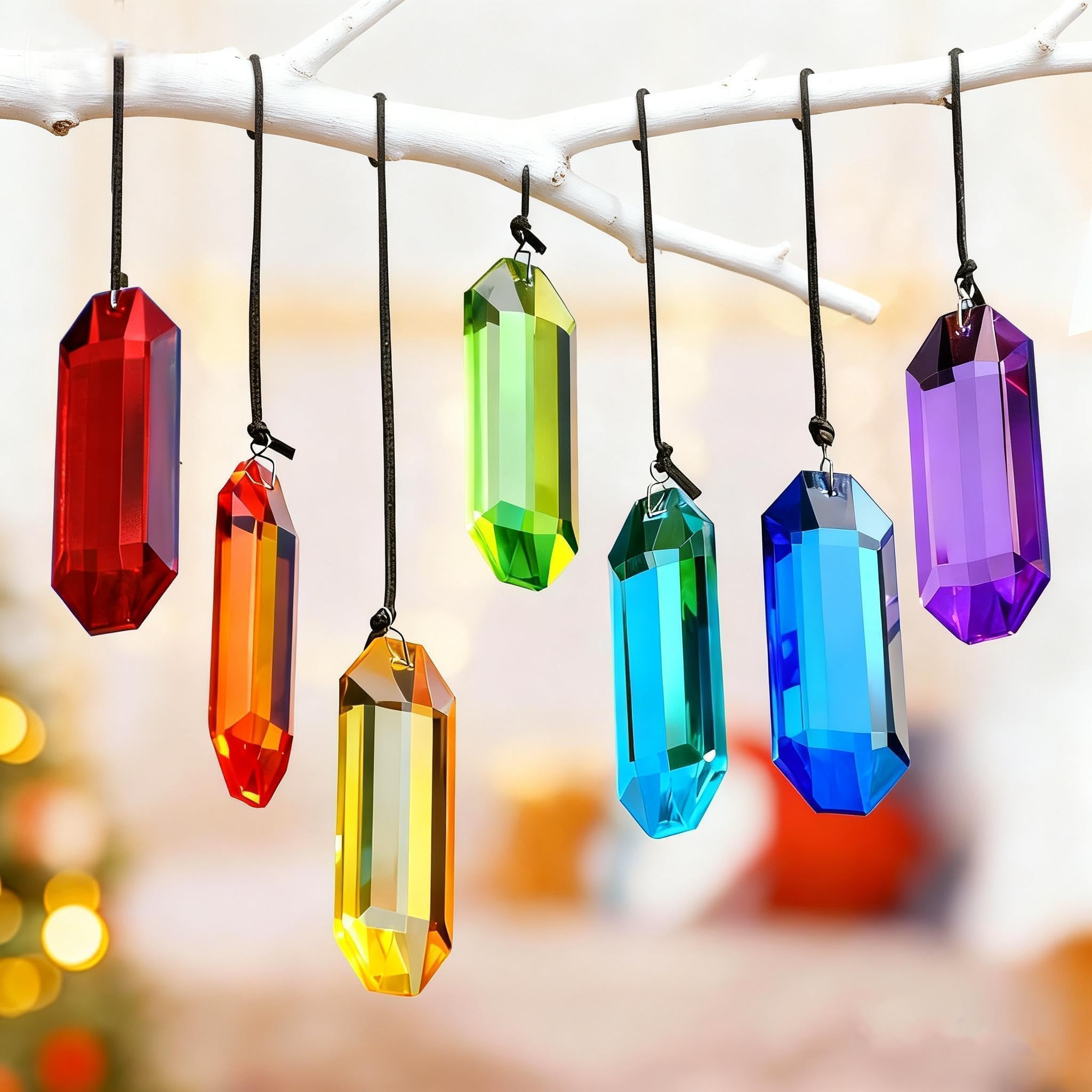 HDCRYSTALGIFTS 7pcs Crystal Colorful Suncatcher Rainbow Maker Crystal Prism Sun Catcher for Windows Hanging Crystals Wind Chime Ornament Glass Prism Sun Catcher Indoor Outdoor Home Garden Deco