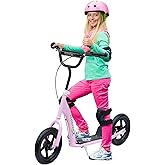 HOMCOM Kick Scooter for Kids 5-12 Years Old, Big Wheel Kids Scooter with Adjustable Height Handlebar, 12" EVA Tyres, Non-Slip Footplate, Rear Brake