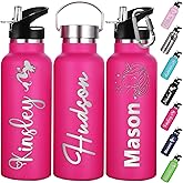 Personalized Water Bottles Custom with Straw Lid 12/26oz Engraved Name Logo Insulated Bottle Customized Double Wall Stainless Steel Water Bottles Gift for School Sports Office Outdoors