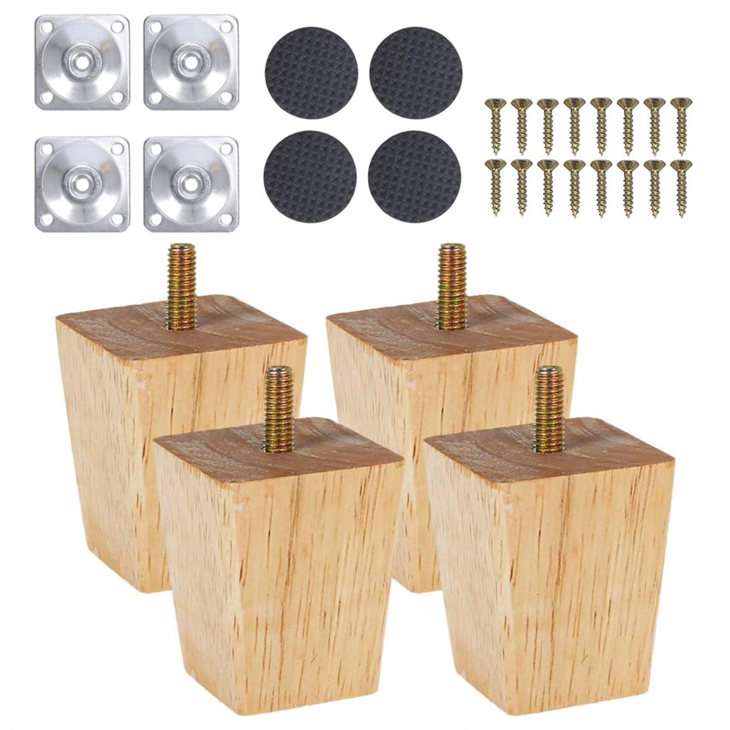 Ianulus Solid Wood Furniture Legs, 4 Pack Wooden Furniture Legs, Wood Furniture Leg Wooden Feet, Furniture Feet with Threaded Mounting Plate for Cabinets Soft Table Set (6cm)