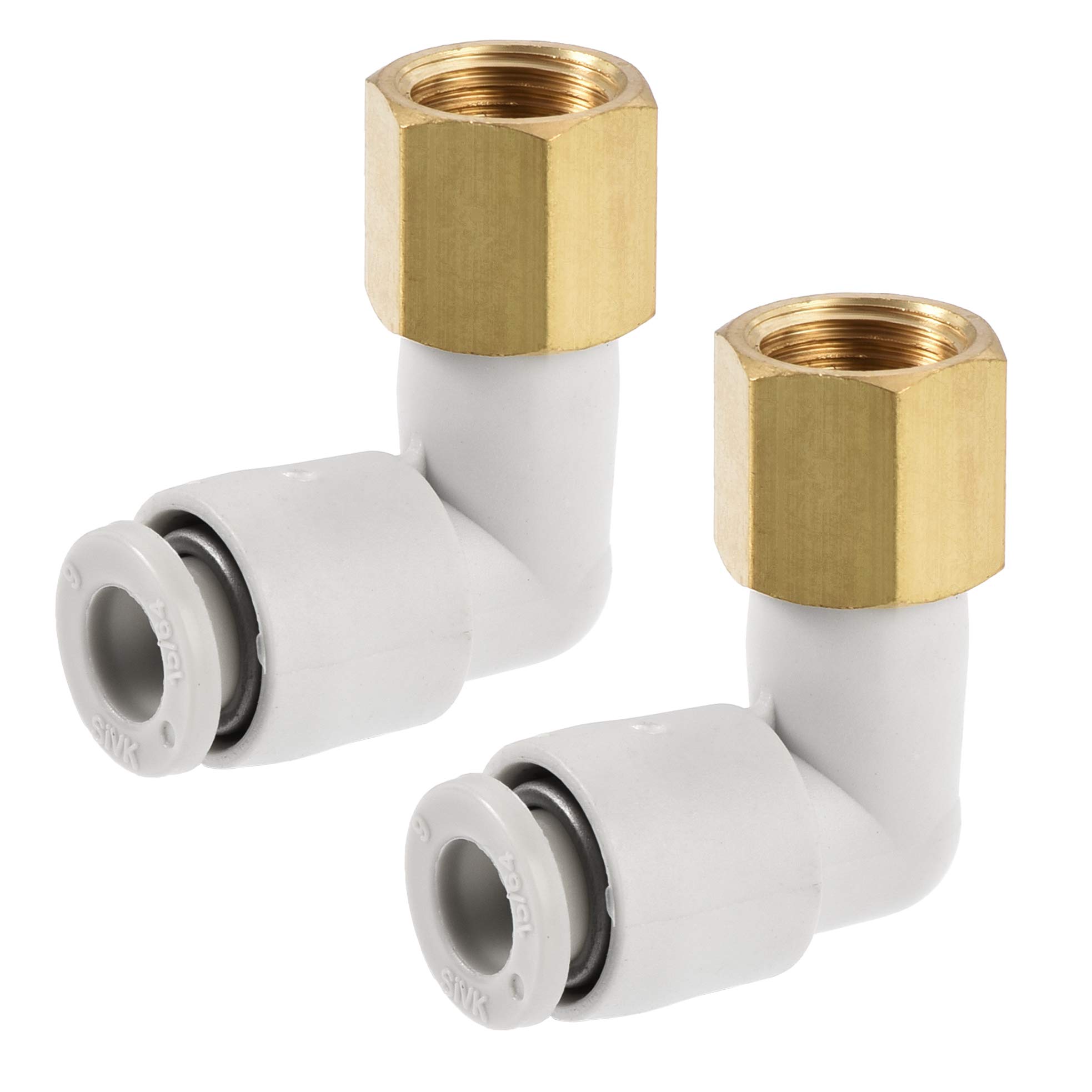 sourcing map Pneumatic Push to Connect Tube Fittings Elbow 6mm Tube OD x 1/8PT Female 2Pcs