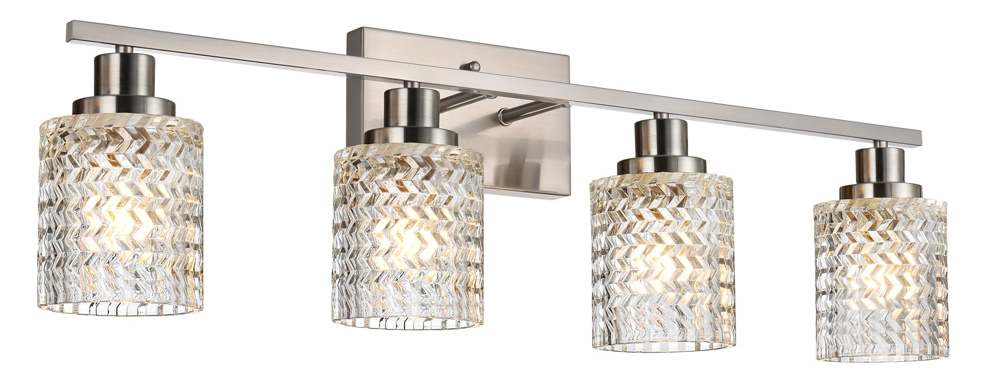 Photo 1 of MELUCEE 4 Lights Brushed Nickel Vanity Light Modern Bathroom Light Fixtures with Hammered Glass Shade, Indoor Metal Wall Lights for Powder Room Hallway Kitchen, E26 Base