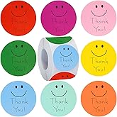 Anwyll 500Pcs Thank You Stickers - 1.5Inch Smiley Face Thank You Stickers for Packaging Thank You Sticker for Small Business Thank You Seal Label Sticker for Envelope Gift Wrap Birthday Party Favors