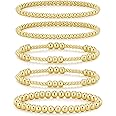 adoyi Gold Bracelets for Women Waterproof, 14K Gold Plated Beaded Strand Bead Ball Bracelets stack Adjustable Jewelry Set for Gifts