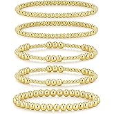 adoyi Gold Bracelets for Women Waterproof, 14K Gold Plated Beaded Strand Bead Ball Bracelets stack Adjustable Jewelry Set for Gifts