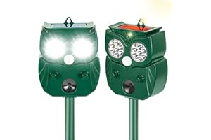ALIKGUU Solar Ultrasonic Animal Repellent Outdoor, 2Pack Waterproof Deer Repellent Devices with RIP Motion Sensor LED Flashing Lights, Cat, Raccoons, Skunks, Rabbits Deer Deterrent Outdoor