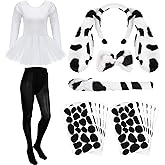 Boyiee 100 Th Day of School Dalmatian Costume, Women Long Sleeves Tutu Skirt Dog Ear, Black Tight, Headband, Bowtie, Dog Tail(L Size,Adult Style)