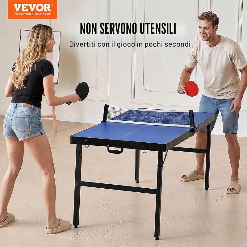Tavolo da Ping Pong, Taglia Media, Set da Tavolo da Ping Pong Completo Portatile Pieghevole per Interni, con Rete, 2 Racchette, 3 Palline, Borsa per Trasporto, Maniglia (Non Richiede Montaggio)