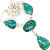 Natural Chrysocolla Peru 925 Solid Sterling Silver Designer Necklace 18"
