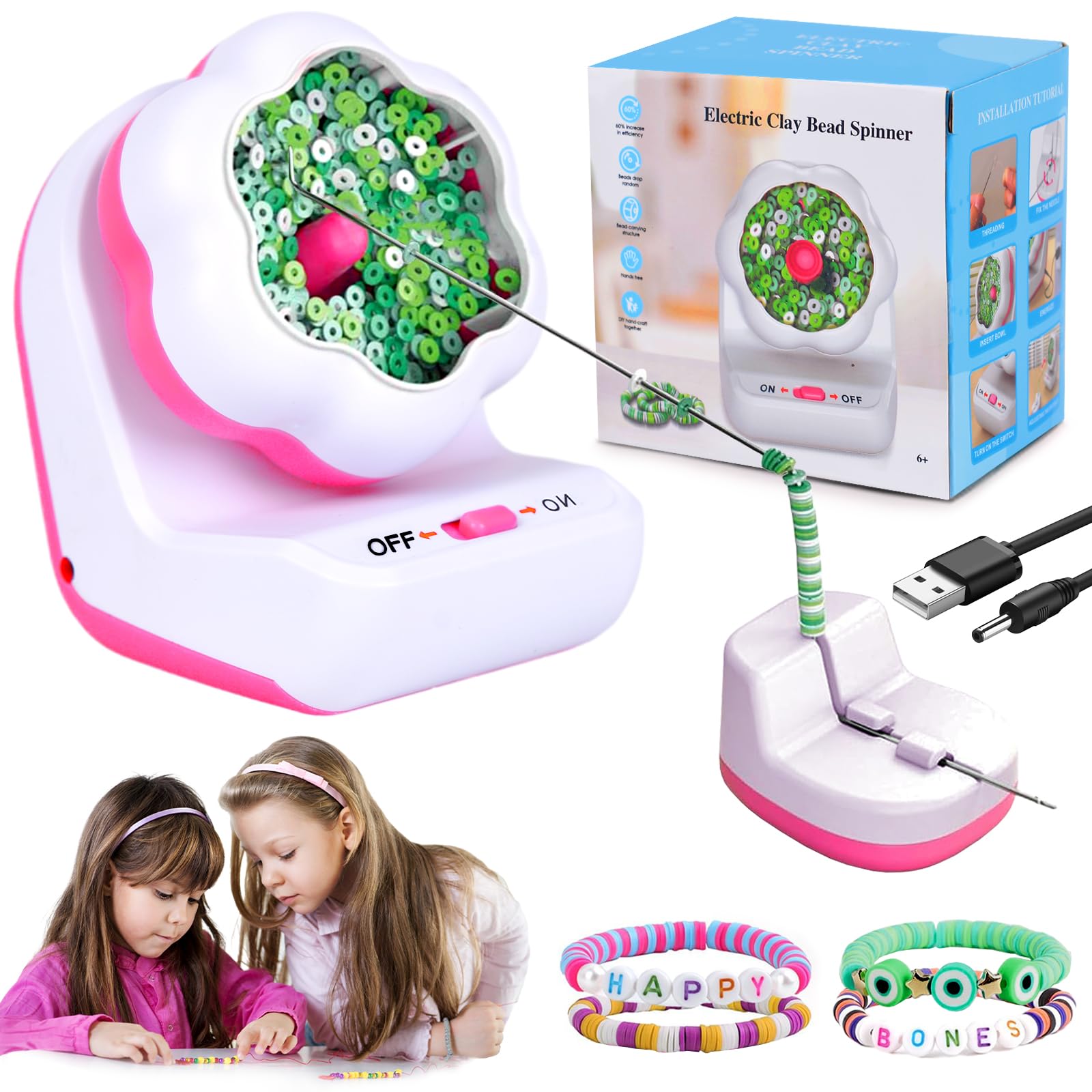 xinrongda Clay Bead Spinner, Electric Bead Spinner for Jewelry Making, Bead Bowl for Clay Beads with Needle & Thread, DIY Making-Beads Spinner for Making Beading, Waist Beads, Bracelet, Necklace