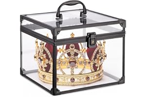 Noverlife 22x22x18cm Clear Crown Case, Upgraded Large Clear Makeup Train Case Lockable Crown Travel Box for Pageants, Transpa