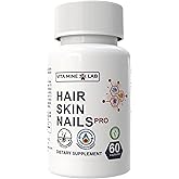 VITA MINE LAB Hair, Skin & Nails Pro - Biotin + Vitamin C + Vitamin E | Supports Healthy Hair Growth, Glowing Skin & Strong Nails | Halal, Gluten-Free, Certified Vegan, Made in USA, 60 Vegan Capsules