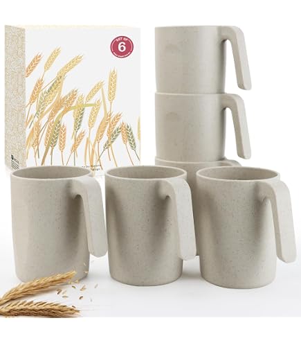 Cup Set Homienly Alternative Plastic Cups - Wheat Straw Cups Set Of 6, Unbreakable Water Tumblers 16 OZ, Stackable Drinking Cups With Etched Pattern Plastic Reable Drinking Glasses For Kids - Island-813887