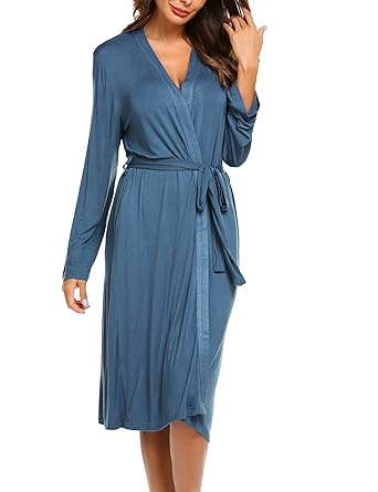 Morgenmantel Damen Robe Pyjama Sexy Bademantel Leicht Sommer Jersey Kimono lang Hausanzug Sleepwear