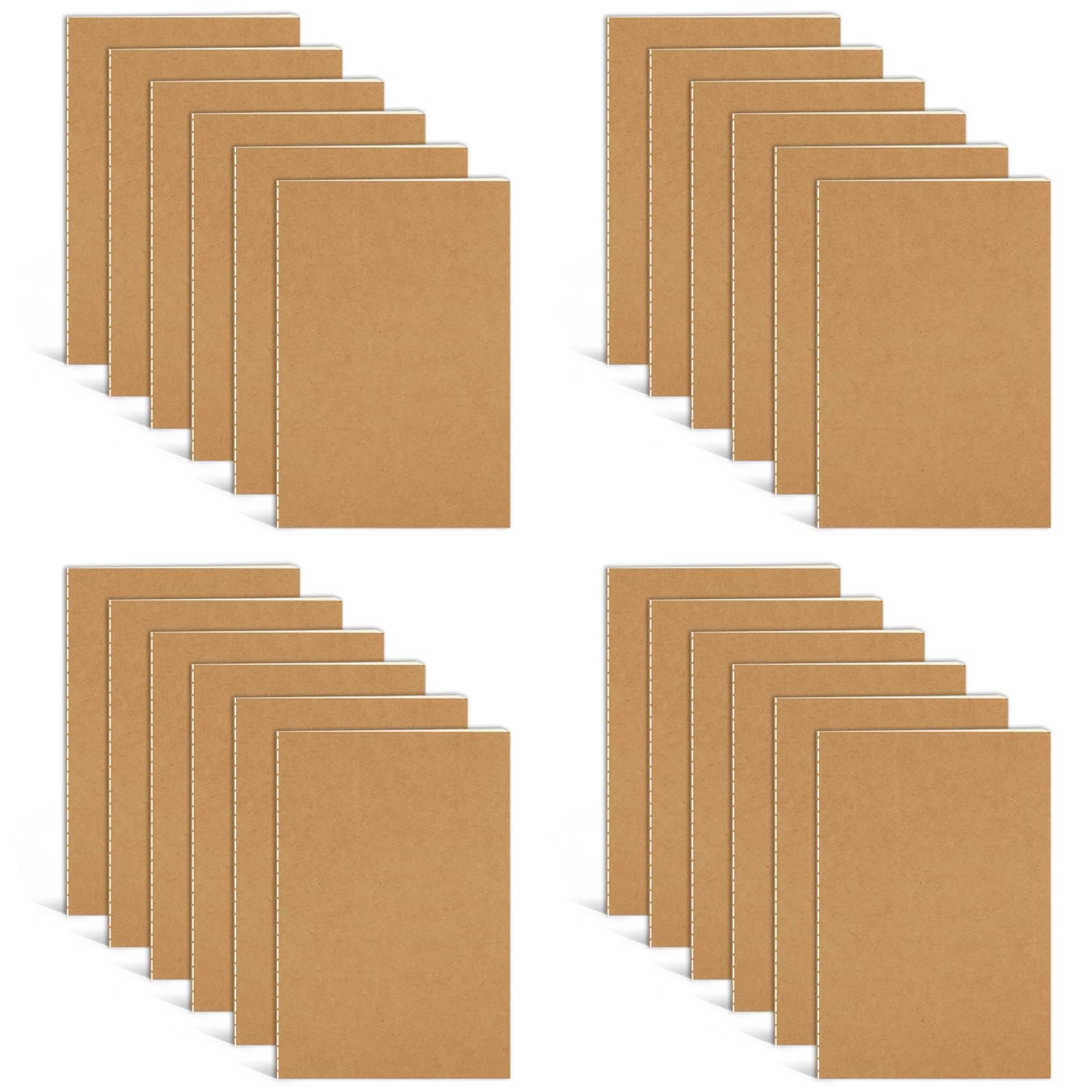 DWIYITTN 24 Pack Pocket Notebook, 8.5x12.5cm Handy Mini Notebook Lined 36 Page Plain Brown Mini Notepad Bulk for Party Bags Small Project Writing Note Taking Sketch