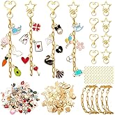 Maerolre 195Pcs Keychain Making Kit,Colorful Charms,Gold Keychain Parts with Jump Rings, Snap Hooks, Extender Chain,Bag Charm Kit Complete DIY Craft Accessories for Adults Women
