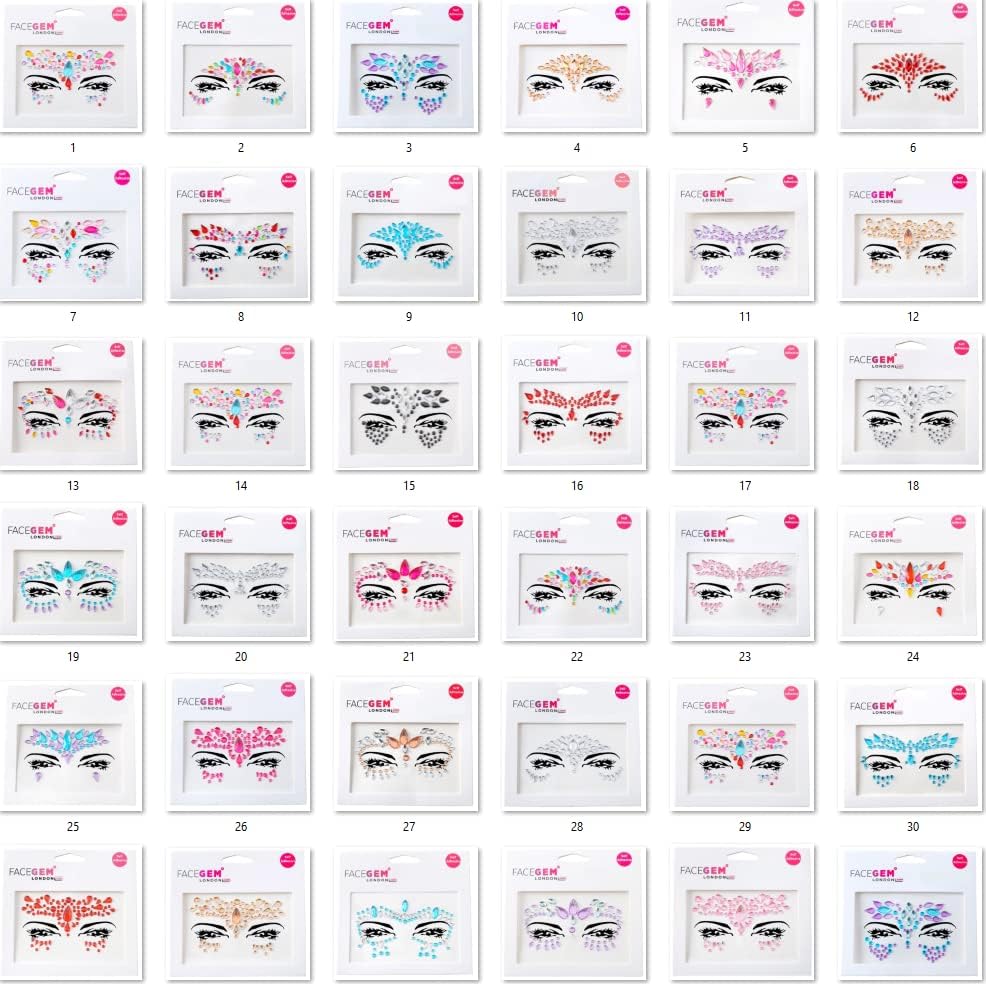 FACEGEM LONDON Face Gems Adhesive Glitter Jewel Tattoo 32 PCS