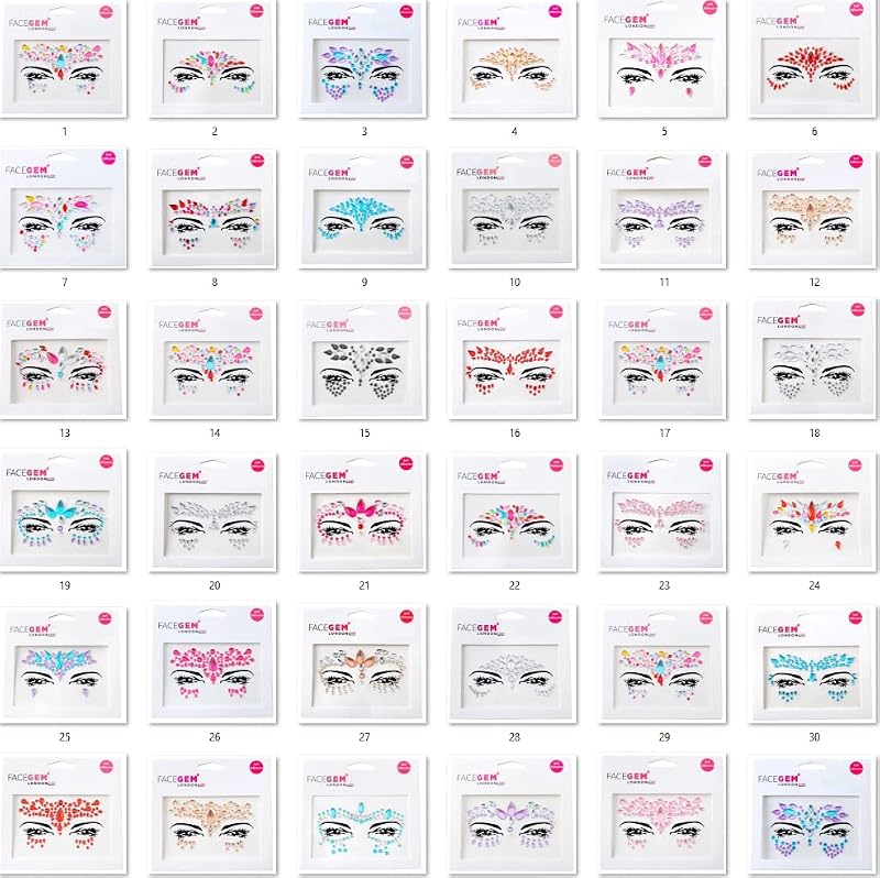 FACEGEM LONDON Face Gems Adhesive Glitter Jewel Tattoo 32 PCS