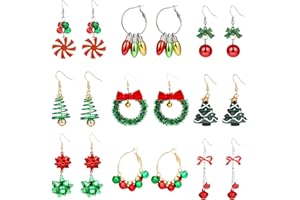 Moiegouct Christmas Earrings for Women Trendy Bow Tree Bell Dangle Earring Set Trendy Holiday Earrings Jewelry Festive Accessories for Christmas