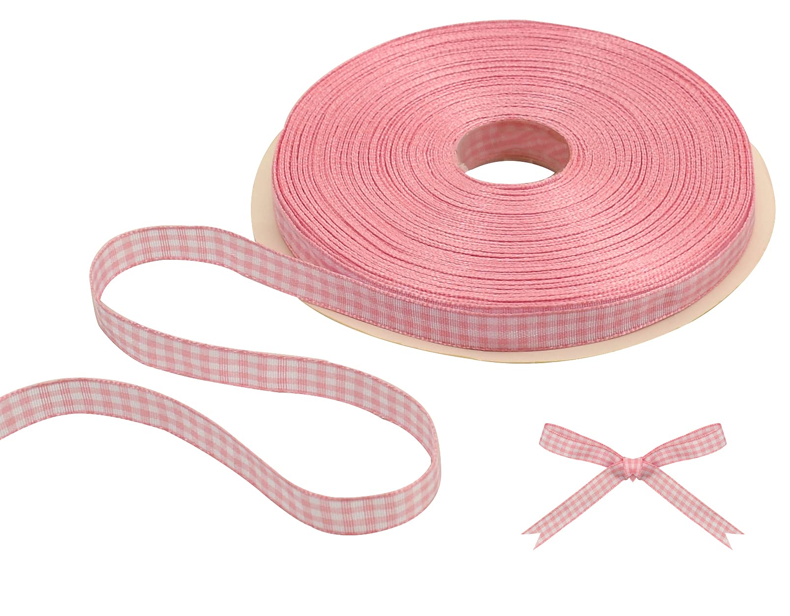 TONIFUL 3/8 Inch x 50 Yards Light Pink and White Gingham Thin Ribbon Buffalo Plaid Craft Ribbon for Valentine Gift Wrapping Baby Shower Hair Bows DIY Birthday Party Wedding Decoration Sewing
