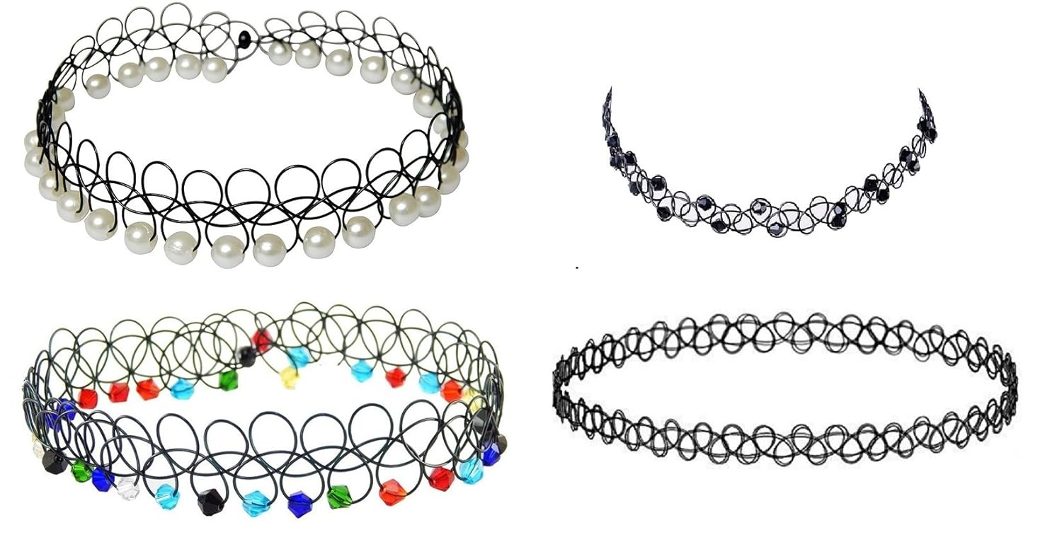 black multicolor,pearl,beaded & simple plastic choker combo