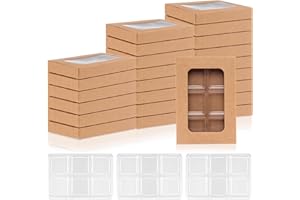 SMAODSGN 100 PCS Gift Boxes for Wax Melts 6 Cavity Plastic Mold with Box Kraft Wax Melt Boxes Crystal Clear Wax Melt Molds Wax Melts Containers for Wax Cubes Wax Tarts Wax Block(4 * 2.8 Inch)