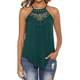 Bluetime Halter Tops Women Sleeveless Crochet Flowy Cute Summer Tank Tops | Country Concert Outfit, Boho Lace Tank Top, Western Summer Shirt, Sexy Dressy Top Loose, Spaghetti Strap, Beach Women Clothes