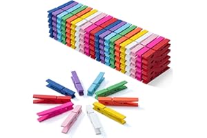 MiniTeasure 100pcs Clothespins, 2.9'' Heavy Duty Colored Wooden Clothes Pins, Multi-Purpose Colorful Clothing Pins, Wood Clips for Arts & Crafts Pictures Classroom Photos, Rust Resistant, Laundry