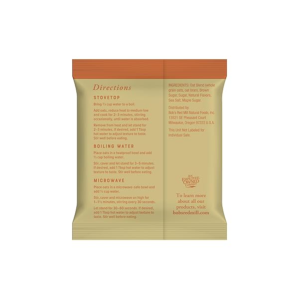 BOB’S RED MILL INSTANT OATMEAL, MAPLE BROWN SUGAR, 6 PACKETS TOTAL, NON-GMO, GLUTEN FREE, WHOLE GRAIN