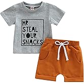 Toddler Baby Boy Summer Clothes Short Sleeve Letter Print Stripe T-Shirt with Elastic Waist Shorts Set Summer Outfit