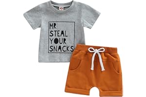 FRIETLEBIRD Toddler Baby Boy Summer Clothes Short Sleeve Letter Print Stripe T-Shirt with Elastic Waist Shorts Set Summer Outfit