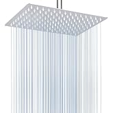 Voolan Rain Shower Head - High Flow Large Rainfall Shower Heads Made of Stainless Steel - Waterfall Bathroom Square Showerhead - Ceiling or Wall Mount (12 * 8 Inch Rectangle, Chrome)